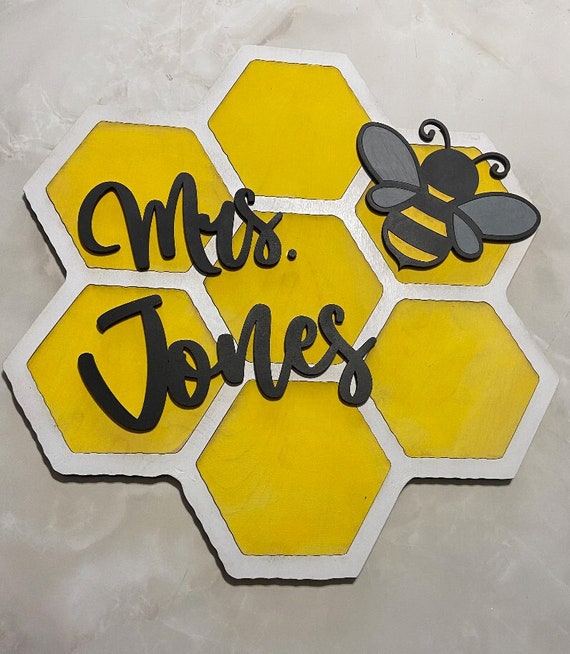 Personalized 3D Teacher Bee Hive Decor Door Sign, Custom Teacher