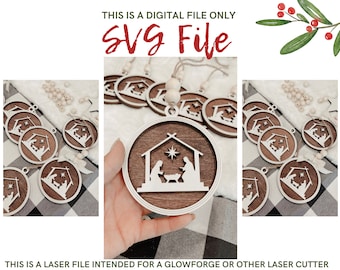 Nativity scene svg, christmas svg, nativity scene ornament cut file, ornament cut file, Glowforge cut file, DIgital file