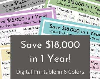 Save 18,000 in 12 Months! | Digital Money Savings Challenge Printable Tracker