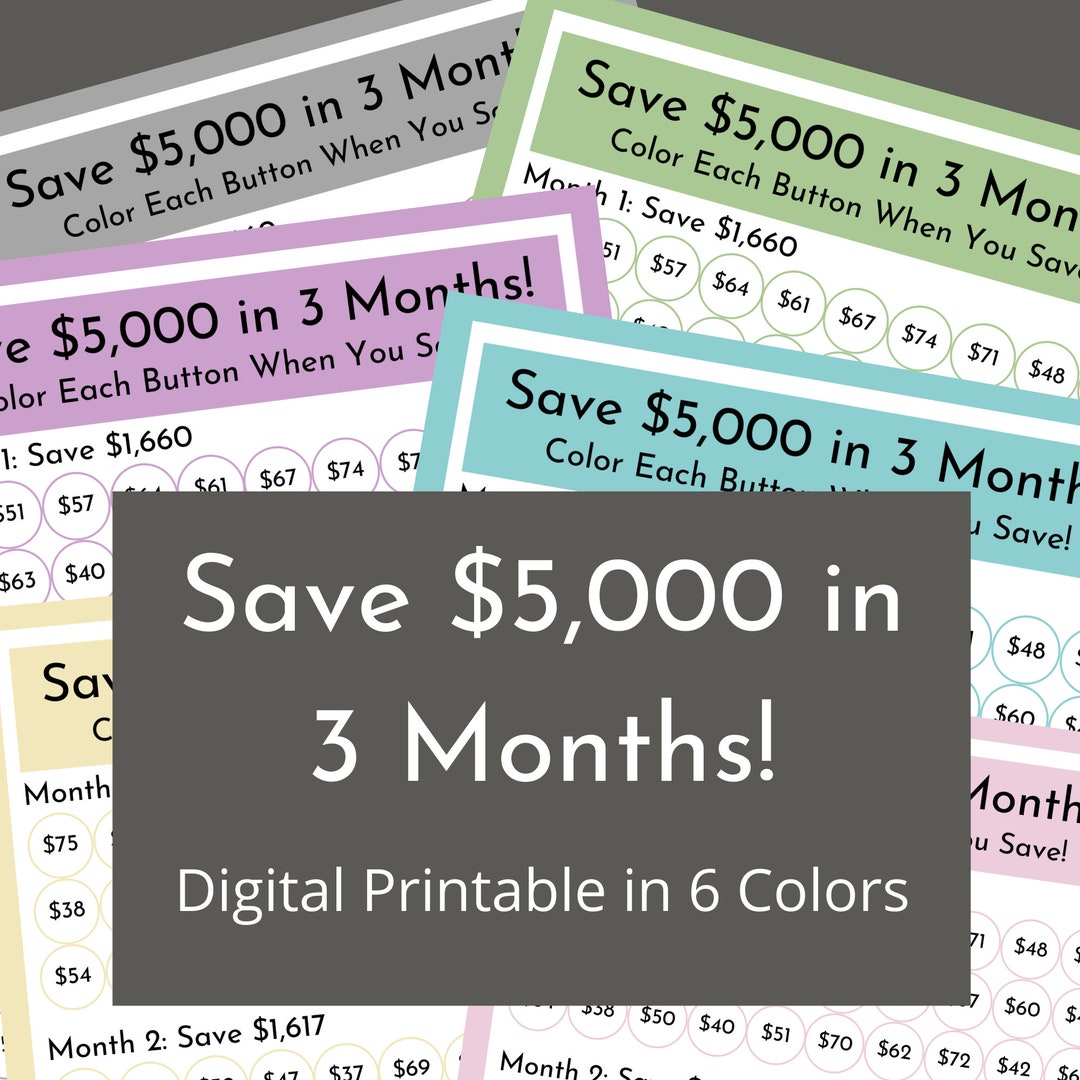 Save 5,000 in 3 Months! | Digital Money Savings Challenge Printable ...