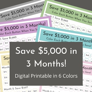 Save 5,000 in 3 Months! | Digital Money Savings Challenge Printable Tracker