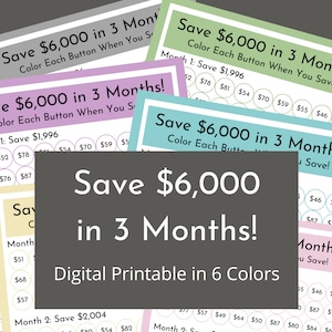 Save 6,000 in 3 Months! | Digital Money Savings Challenge Printable Tracker