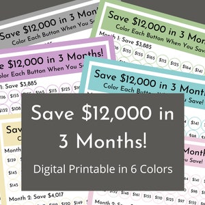 Save 12,000 in 3 Months! | Digital Money Savings Challenge Printable Tracker