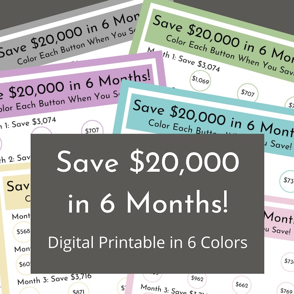 Save 20,000 in 6 Months! | Digital Money Savings Challenge Printable Tracker