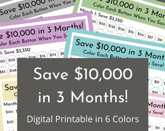 Save 10,000 in 3 Months! | Digital Money Savings Challenge Printable Tracker