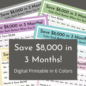 Save 8,000 in 3 Months! | Digital Money Savings Challenge Printable Tracker