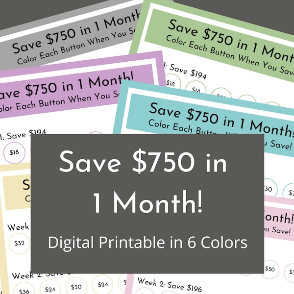 Save 750 in 1 Month! | Digital Money Savings Challenge Printable Tracker