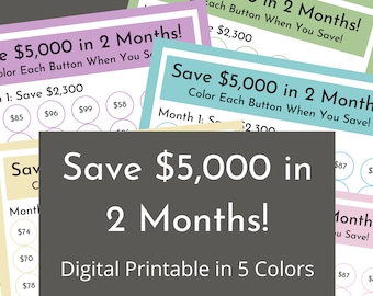 Save 5,000 in 2 Months! | Digital Money Savings Challenge Printable Tracker