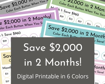 Save 2,000 in 2 Months! | Digital Money Savings Challenge Printable Tracker
