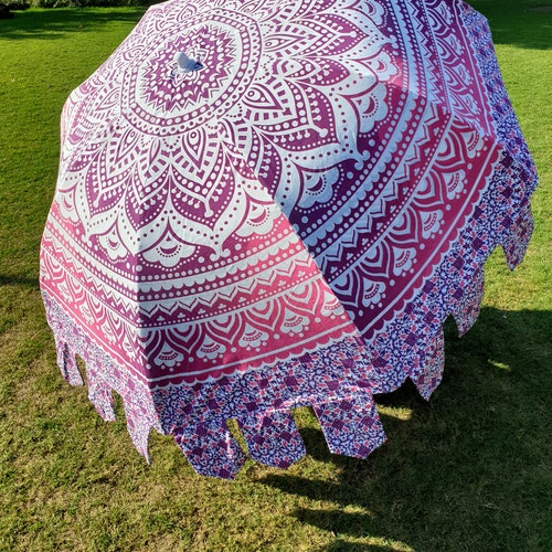 Block print Umbrella Outdoor Décor Ombre Print Wedding Parasols Sunshade Beach Umbrella shops patios Garden Hand block Printed floral Parasols