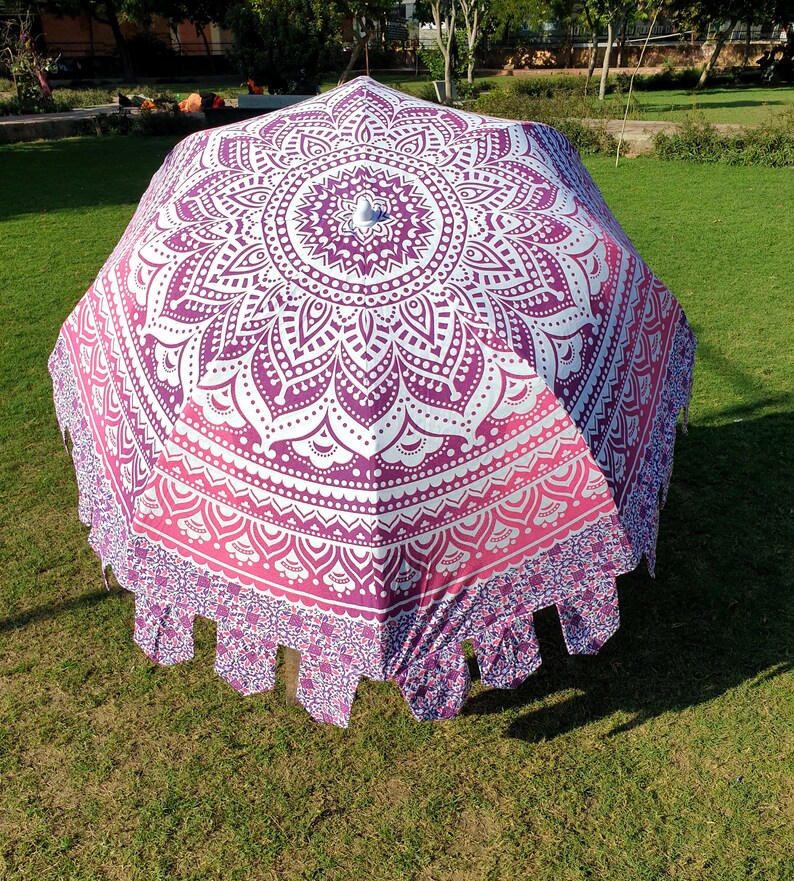 Block print Umbrella Outdoor Décor Ombre Print Wedding Parasols Sunshade Beach Umbrella shops patios Garden Hand block Printed floral Parasols