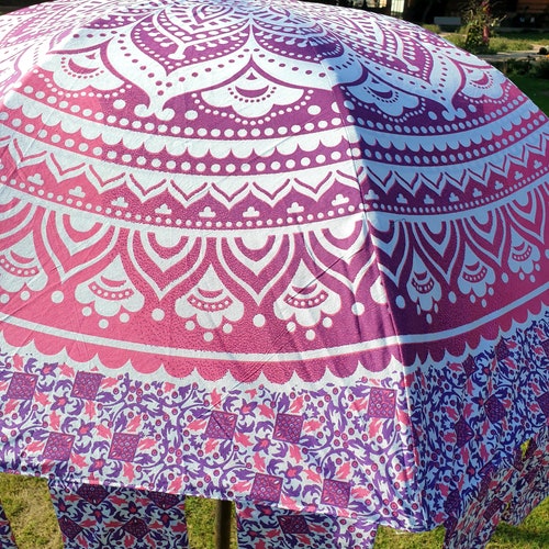 Block print Umbrella Outdoor Décor Ombre Print Wedding Parasols Sunshade Beach Umbrella shops patios Garden Hand block Printed floral Parasols
