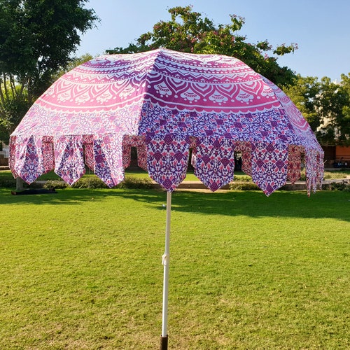 Block print Umbrella Outdoor Décor Ombre Print Wedding Parasols Sunshade Beach Umbrella shops patios Garden Hand block Printed floral Parasols