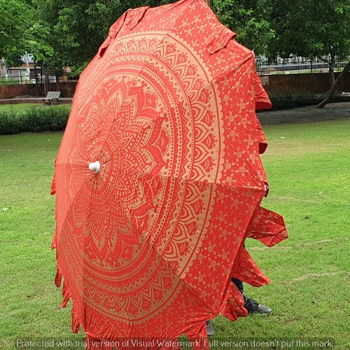 Sun Shade Beach Patio Umbrella, Large Size Indian Cotton Hand Block Print Decorative Wedding Parasol Garden Umbrella, Unique Pool Parasol outlets