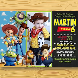 Faire-part d'anniversaire Toy Story, carte d'invitation Toy Story, fête d'anniversaire Toy Story, faire-part avec photo, fichier numérique modifiable-imprimable