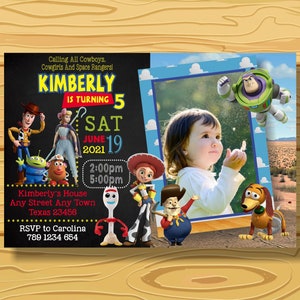 Faire-part d'anniversaire Toy Story, carte d'invitation Toy Story, fête d'anniversaire Toy Story, faire-part avec photo, fichier numérique modifiable-imprimable