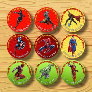 Adesivi supereroi, adesivi supereroi, adesivi Avengers-Toppers-Etichetta per bottiglia d'acqua-Etichetta di ringraziamento-File digitale