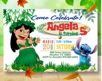 Lilo and Stitch Birthday Invitation: Personalized Hawaiian Aloha Party (Digital File)
