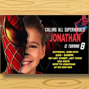 Convite de aniversário do Homem-Aranha, cartão de convite do Homem-Aranha, convite de aniversário de super-heróis, arquivo digital para impressão.