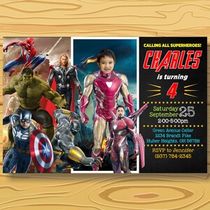 Iron man Birthday Invitation,SUPERHERO Invitation,Avengers Birthday Invitation,With photo,Superheroes Birthday Party,Printable Digital File.