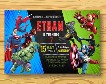 Avengers Birthday Invitation,Superhero Invitation,Super Heroes Birthday Invitation,Printable Digital File.