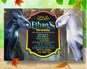 Night Fury Dragon Birthday Invitation: How to Train Dragon, Personalized (Digital File)