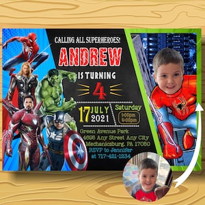 Avengers Birthday Invitation,Superhero Invitation,Super Heroes Birthday Invitation,Superhero Invitation With Photo,Printable Digital File.