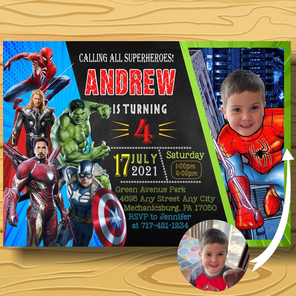 Avengers Birthday Invitation,Superhero Invitation,Super Heroes Birthday Invitation,Superhero Invitation With Photo,Printable Digital File.