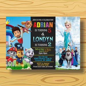 Sibling Birthday Invitation,Double Birthday Invitation,Dual Combined Twins Birthday Invitation,Twins, Boy and Girl Double Invite, Two Theme