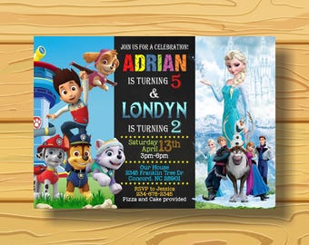 Twins Birthday Invitation: Sibling Invitation (Digital File)