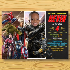 Convite de aniversário do Pantera Negra, cartão de convite do Pantera Negra, convite de aniversário de super-heróis, com foto, arquivo digital para impressão.