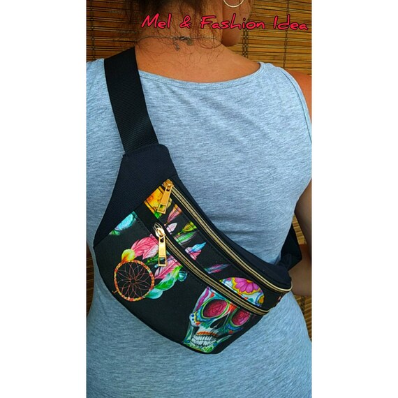 Rinonera rinonera de calaveras bolso de calaveras rinonera de tela rinonera negra calaveras rinonera urbana rinonera casual Etsy Espana