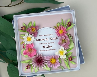 Luxury 3D Floral Mum & Dad Ruby 40th Anniversary Card, Boxed