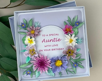 Handmade 3D Floral Auntie Birthday Card, Boxed