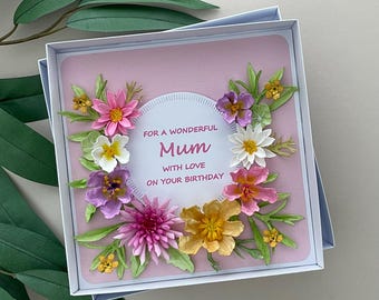 Handmade 3D Floral Mum Birthday Card, Boxed