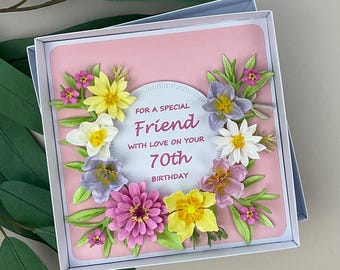 3D Floral Friend 70th Birthday Card, Boxed