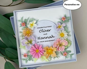Personalised 3D Floral Engagement Congratulations Card, Boxed