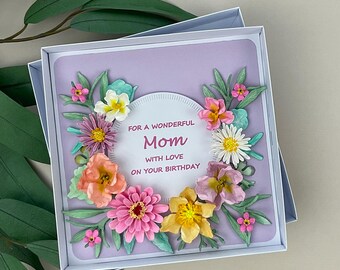 Handmade 3D Floral Mom Birthday Card, Boxed