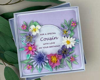 Luxury 3D Floral Cousin Birthday Card, Boxed