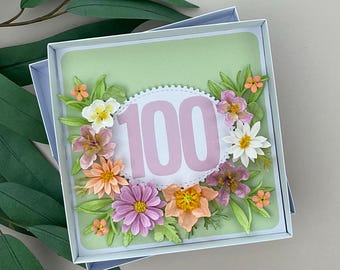 Luxury 3D Floral 100th Birthday Card, Boxed, Mum, Nan, Aunt, Friend