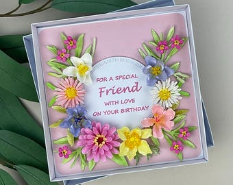 3D Floral Friend Birthday Card, Paper Flowers