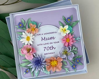 3D Floral Mum 70th Birthday Card, Boxed