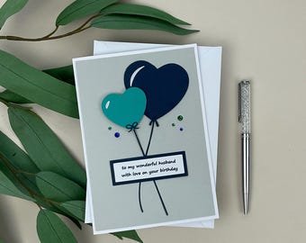 Handmade Heart Balloons Birthday Card for Husband