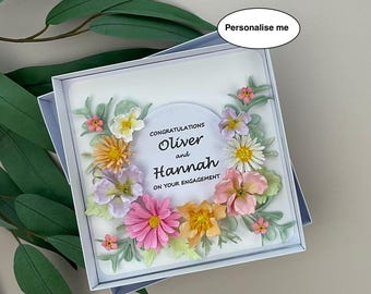 Personalised 3D Floral Engagement Congratulations Card, Boxed