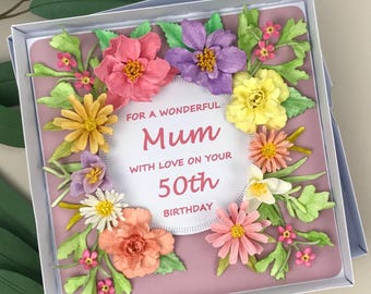 3D Floral 50th Birthday Card for Mum