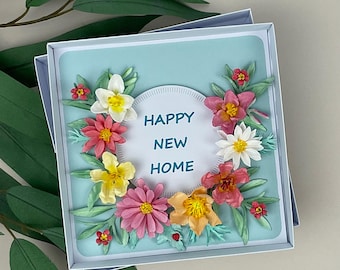 Handmade 3D Floral Happy New Home Card, Boxed