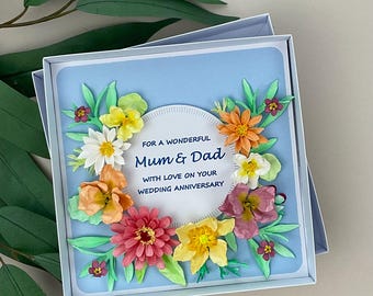 Handmade 3D Floral Mum & Dad Anniversary Card, Boxed