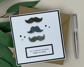 Handmade Moustache Birthday Card for Brother