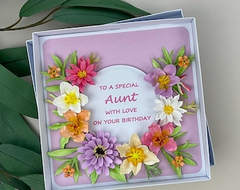 Luxury 3D Floral Aunt Birthday Card, Boxed