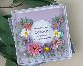 Luxury 3D Floral Cousin Birthday Card, Boxed